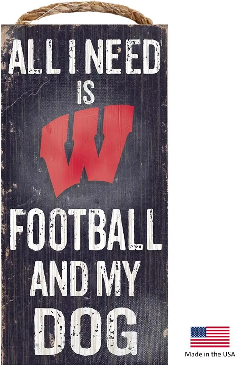 Wisconsin Badgers Distressed Football And My Dog Sign Photo 2