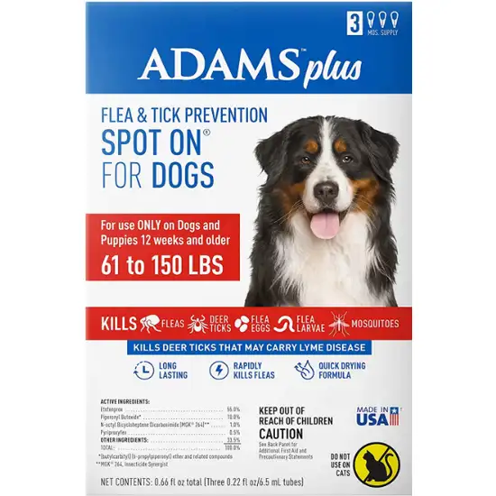 Adams Flea and Tick Prevention Spot On For Dogs 61 to 150 lbs X Large 3 Month Supply Photo 1