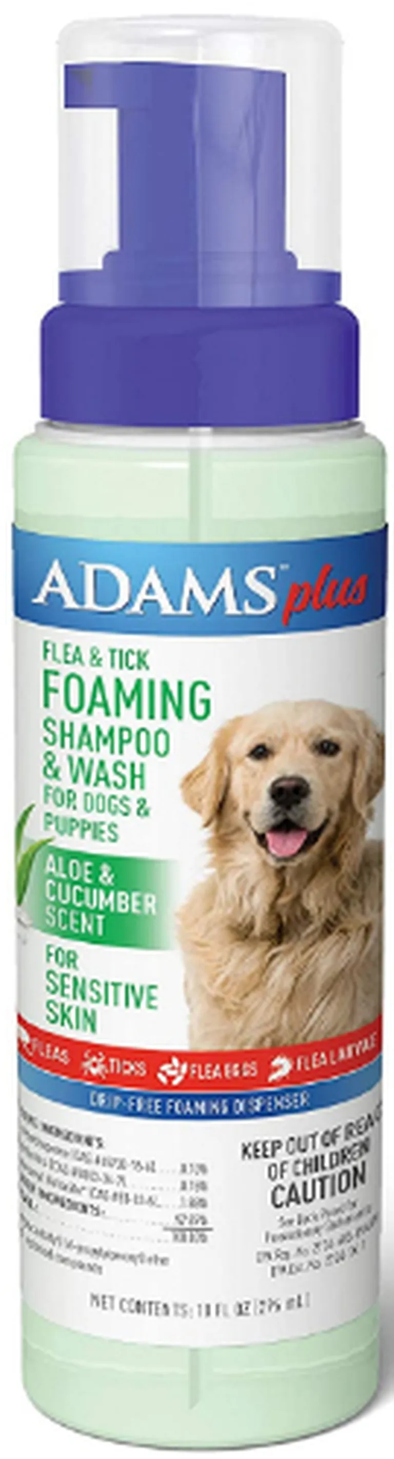 Adams Foaming Flea and Tick Shampoo with Aloe and Cucumber Photo 1