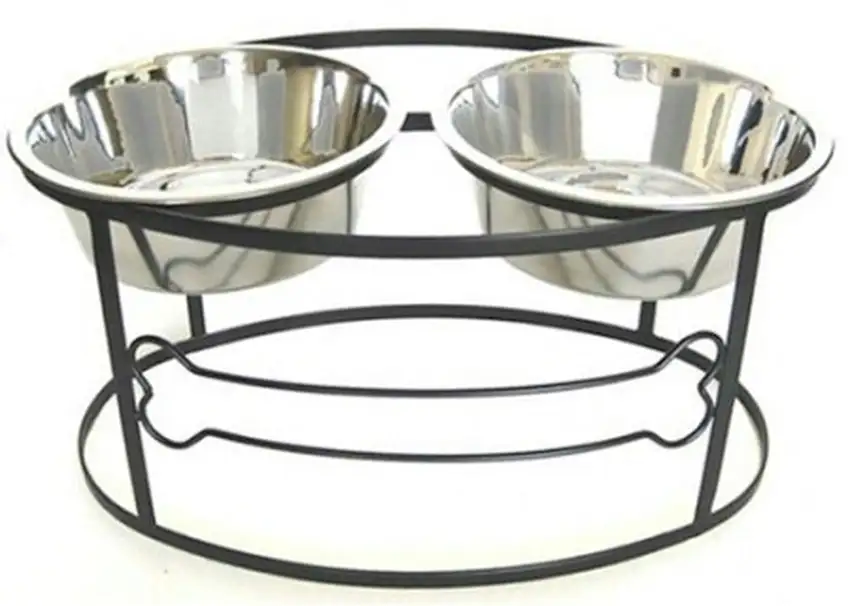 Bone Raised Double Dog Bowl - Medium/Black Photo 1