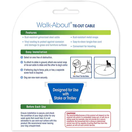 Four Paws Walk About Tie Out Cable Medium Weight for Dogs Photo 2