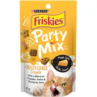 Photo of Friskies Party Mix Cheezy Craze Crunch with a Blend of Cheddar, Swiss and Monterey Jack Cat Treats