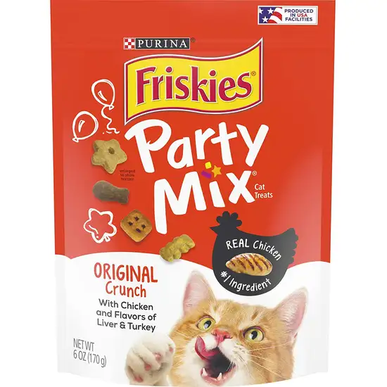 Friskies Party Mix Original Crunch with Chicken, ad Flavors of Liver and Turkey Cat Treats Photo 1