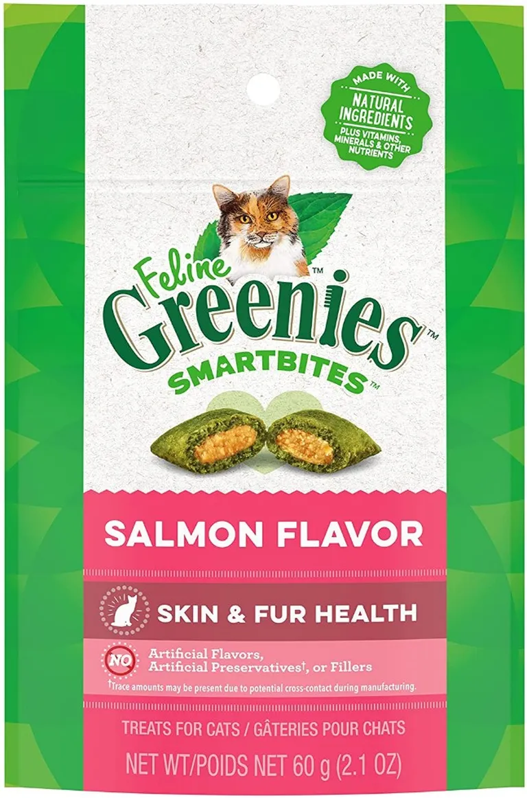 Greenies Feline SmartBites Skin and Fur Health Salmon Flavor Cat Treats Photo 1