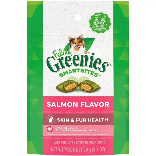 Greenies Feline SmartBites Skin and Fur Health Salmon Flavor Cat Treats Photo 1