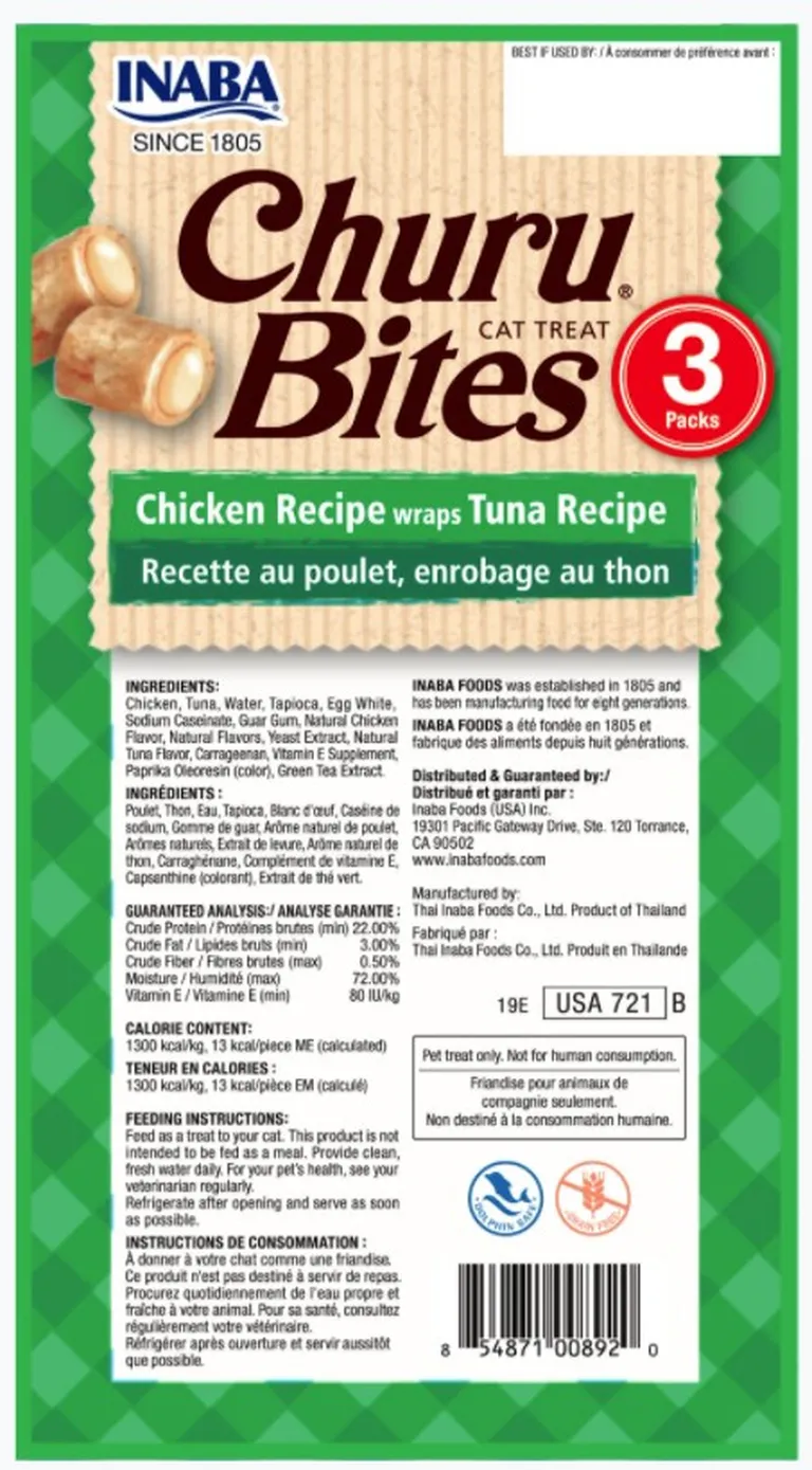 Inaba Churu Bites Cat Treat Chicken Recipe wraps Tuna Recipe Photo 2