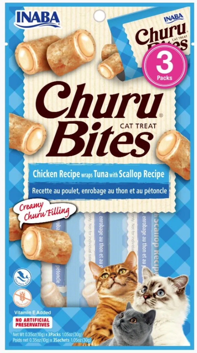 Inaba Churu Bites Cat Treat Chicken Recipe wraps Tuna with Scallop Recipe Photo 1