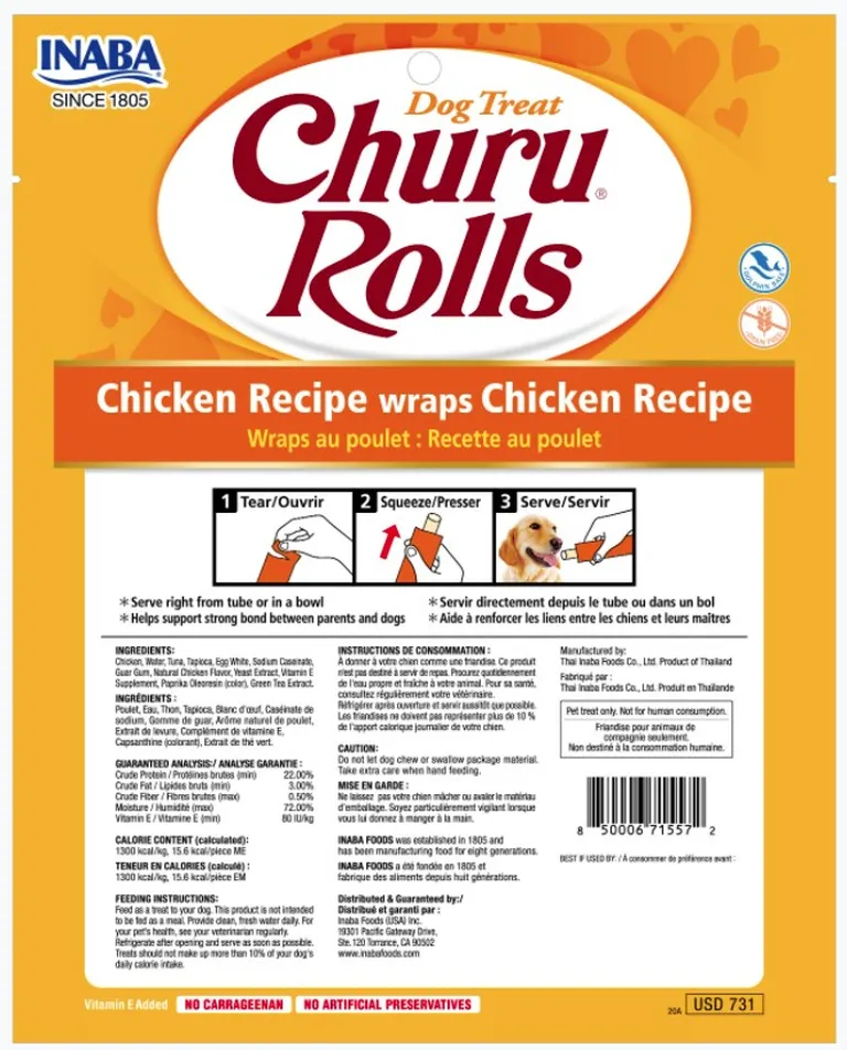 Inaba Churu Rolls Dog Treat Chicken Recipe wraps Chicken Recipe Photo 2