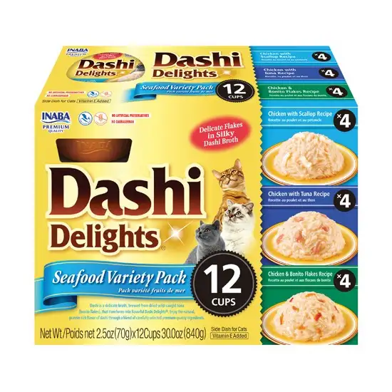 Inaba Dashi Delight Seafood Flavored Variety Pack Bits in Broth Cat Food Topping Photo 1