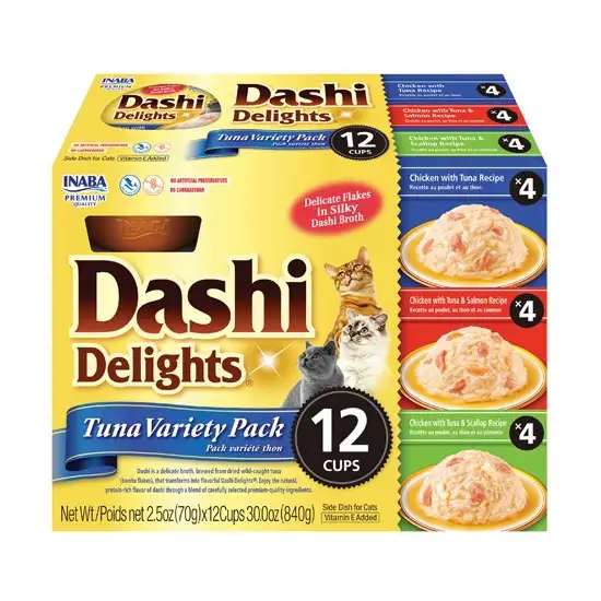 Inaba Dashi Delight Tuna Flavored Variety Pack Bits in Broth Cat Food Topping Photo 1