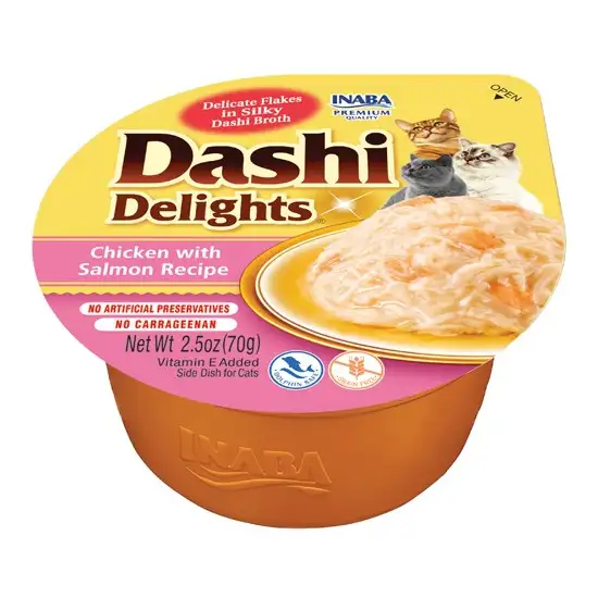Inaba Dashi Delights Chicken with Salmon Flavored Bits in Broth Cat Food Topping Photo 1