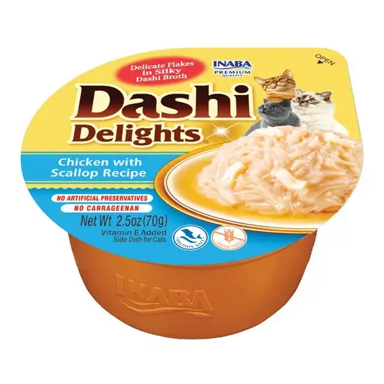 Inaba Dashi Delights Chicken with Tuna & Scallop Flavored Bits in Broth Cat Food Topping Photo 1