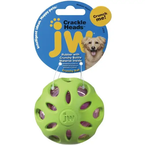 JW Pet Crackle Heads Rubber Ball Dog Toy Medium Photo 1