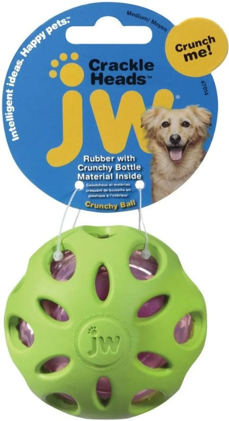 JW Pet Crackle Heads Rubber Ball Dog Toy Medium Photo 1