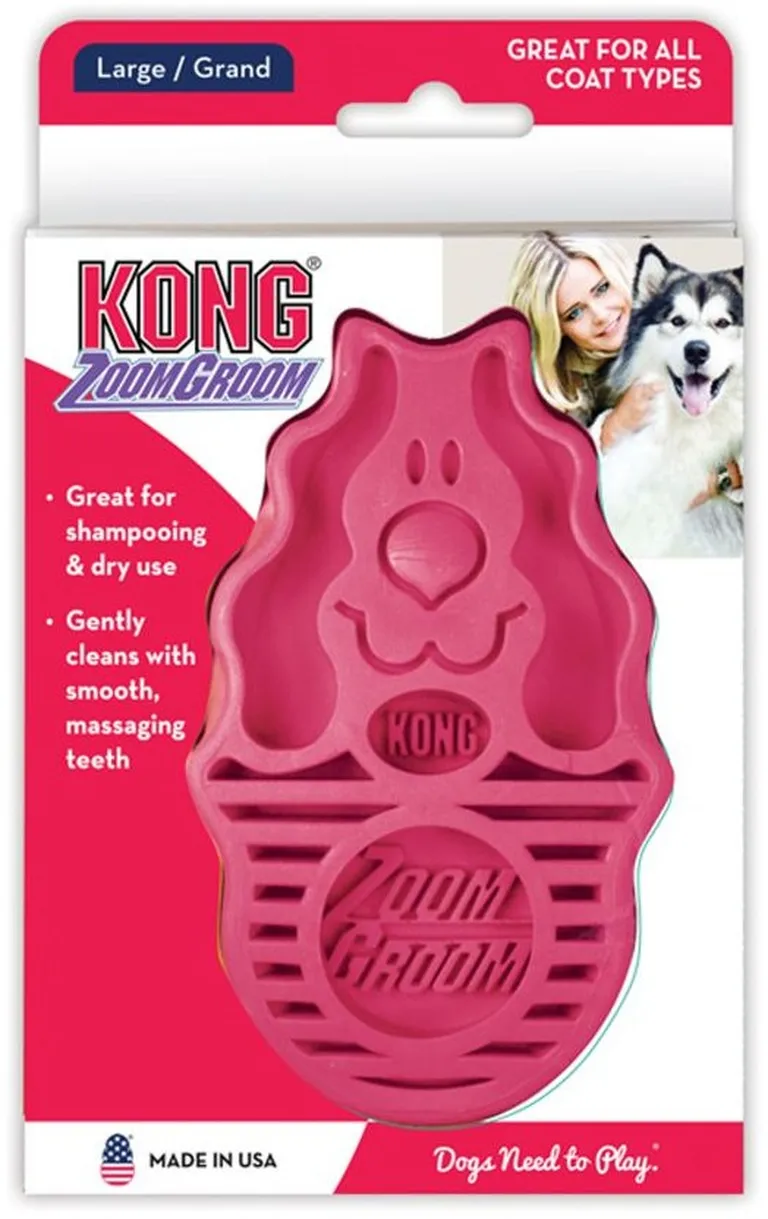 Kong ZoomGroom Dog Brush - Raspberry Photo 1