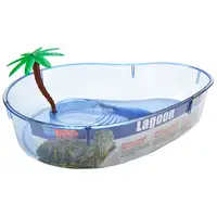 Photo of Lees Kidney Shaped Turtle Lagoon with Access Ramp to Feeding Bowl and Palm Tree Decor