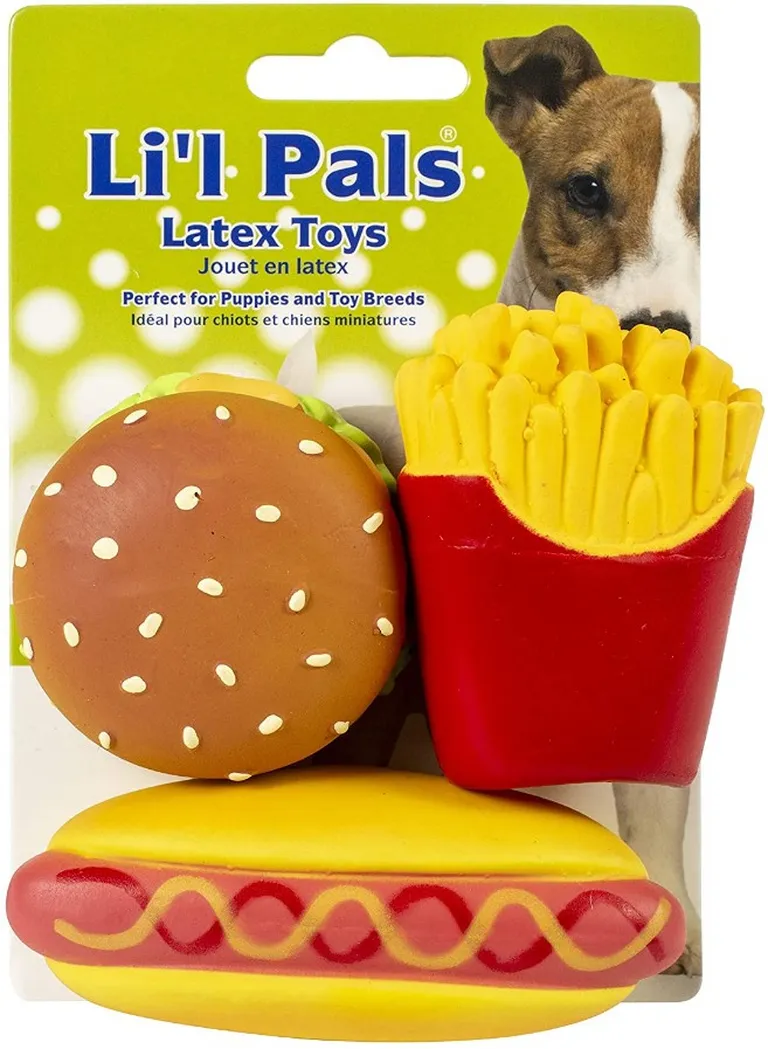 Lil Pals Lil Pals Latex Hamburger, Fries, and Hotdog Dog Toys Photo 1