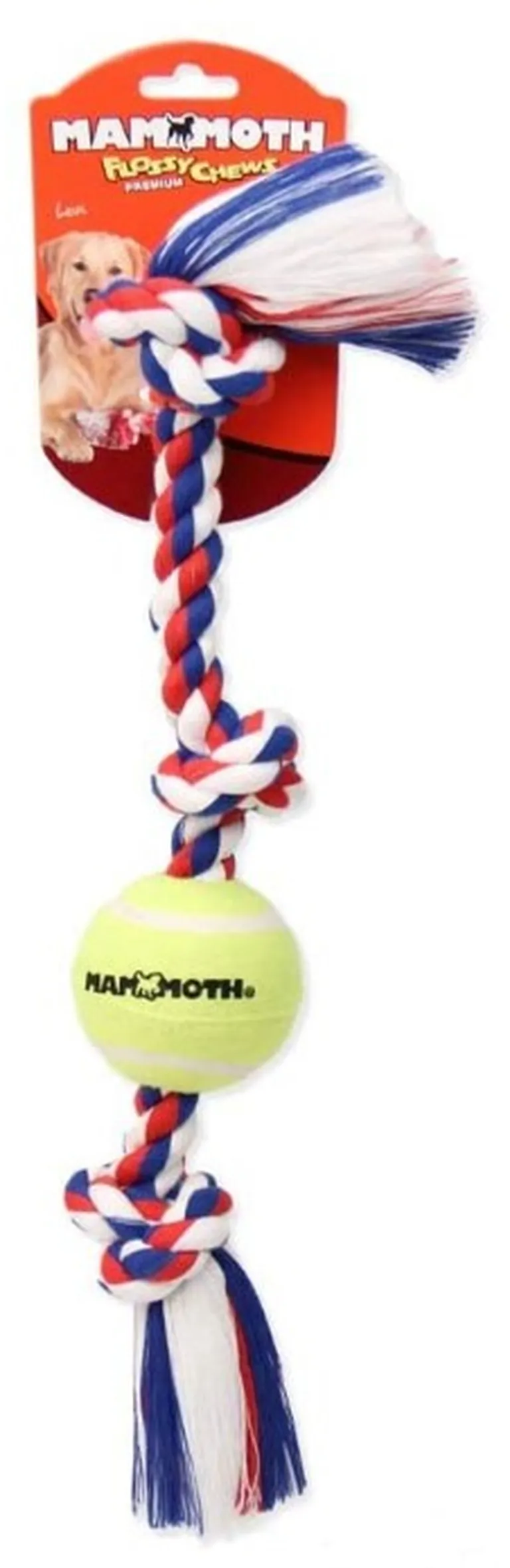 Mammoth Flossy Chews Color 3 Knot Tug with Tennis Ball 20
