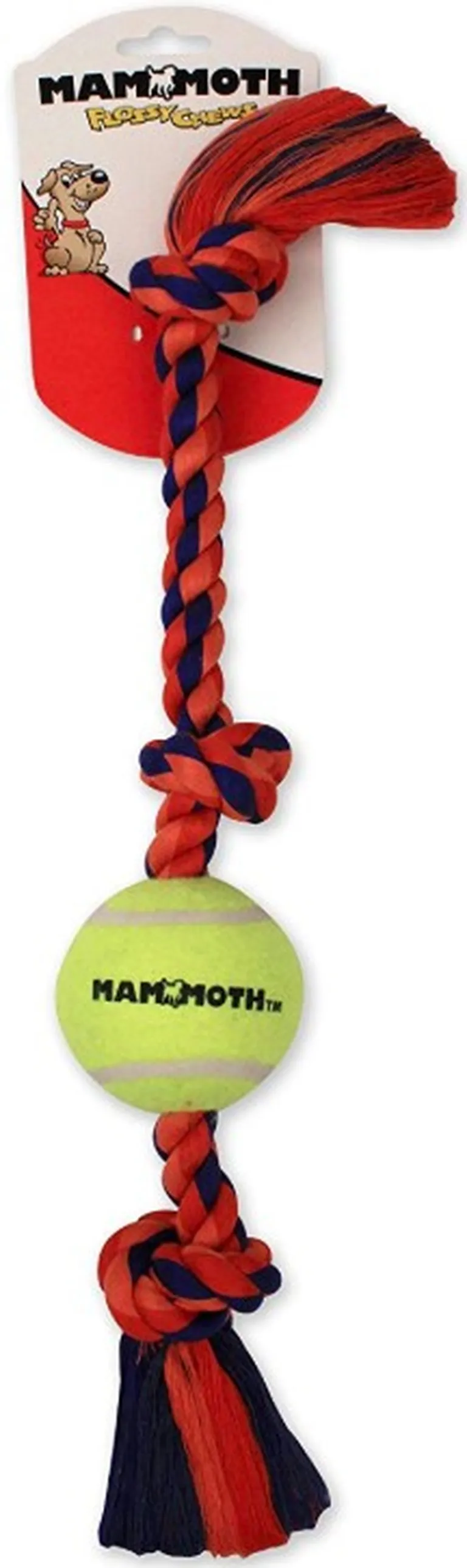 Mammoth Pet Flossy Chews Color 3 Knot Tug with Tennis Ball Mini Assorted Colors Photo 1