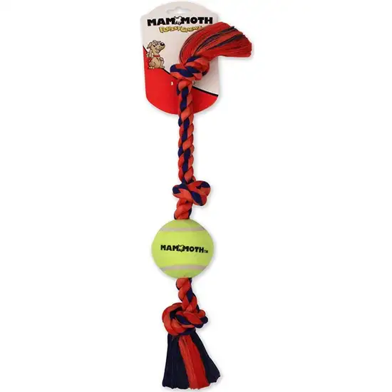 Mammoth Pet Flossy Chews Color 3 Knot Tug with Tennis Ball Mini Assorted Colors Photo 1