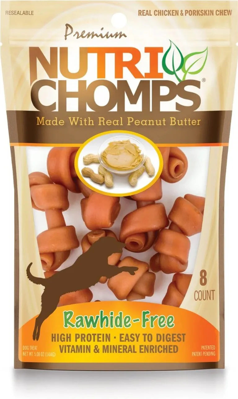 Nutri Chomps Rawhide Free Real Chicken and Porkskin Mini Dog Chews with Real Peanut Butter Photo 1