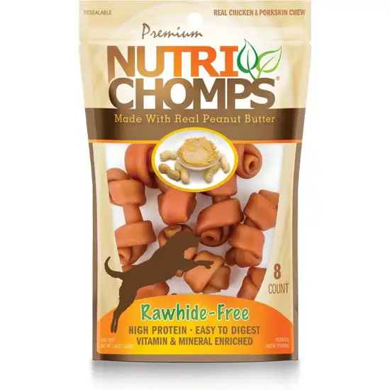 Nutri Chomps Rawhide Free Real Chicken and Porkskin Mini Dog Chews with Real Peanut Butter Photo 1