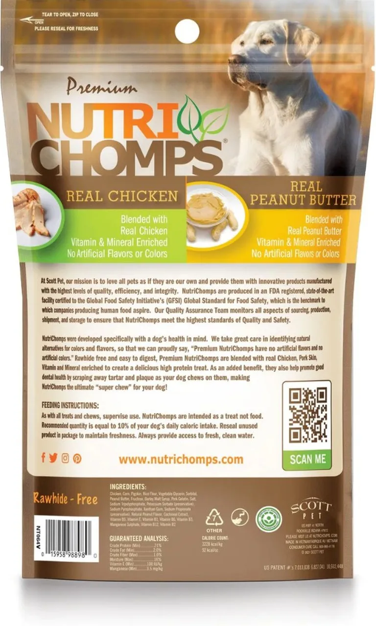 Nutri Chomps Rawhide Free Real Chicken and Porkskin Mini Dog Chews with Real Peanut Butter Photo 2