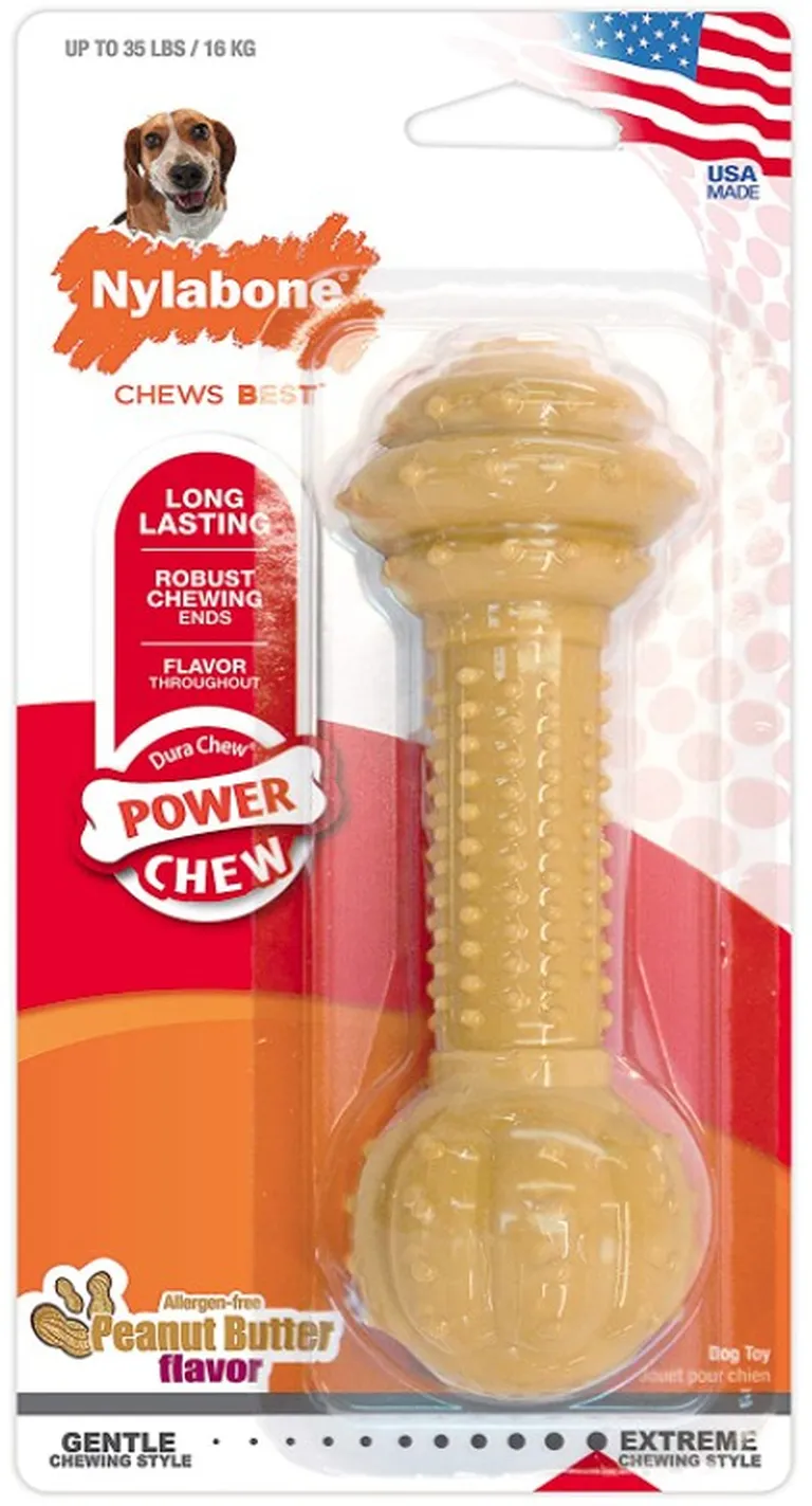 Nylabone Dura Chew Barbell Chew Toy Peanut Butter Flavor Photo 1