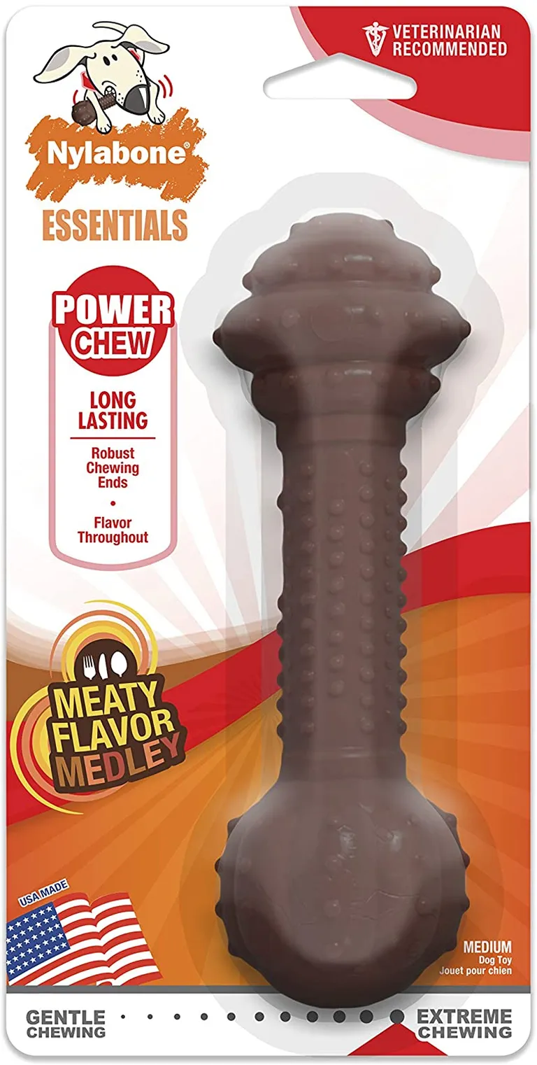 Nylabone Essentials Power Chew Barbell Meaty Medley Flavor Photo 1