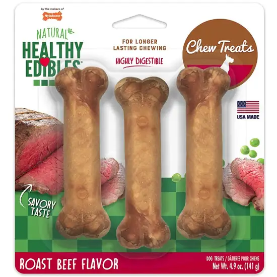 Nylabone Natural Healthy Edibles Chew Dog Treats Roast Beef Regular Photo 1
