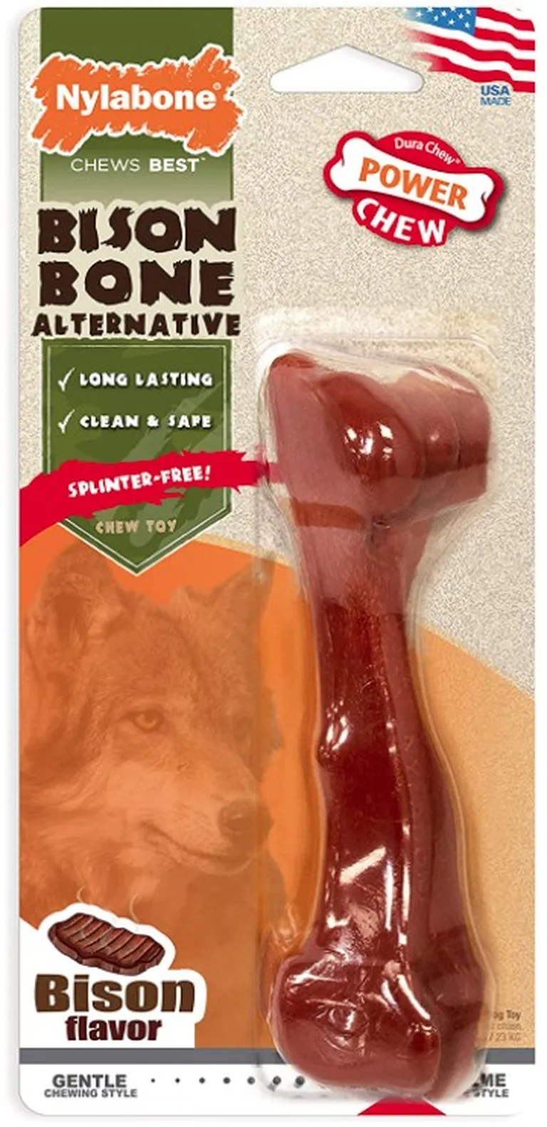 Nylabone Power Chew Bison Bone Alternative Dog Chew Toy Beef Flavor Photo 1