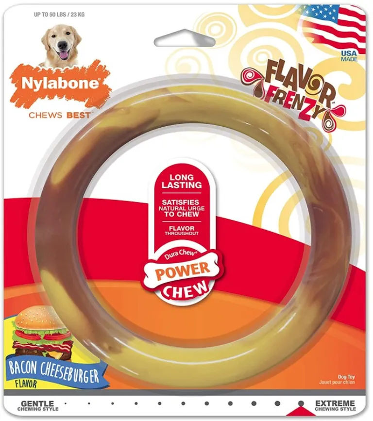 Nylabone Power Chew Ring Dog Toy Bacon Cheeseburger Flavor Large Photo 1