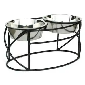 Photo of Oval Cross Double Raised Feeder - Large - White