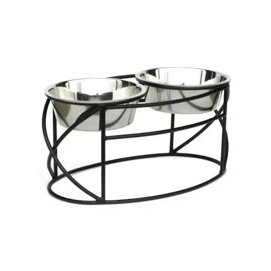 Oval Cross Double Raised Feeder - Medium - Black Photo 1