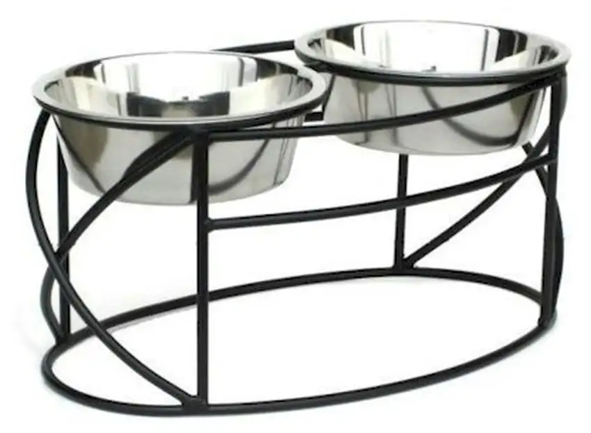 Oval Cross Double Raised Feeder - Small - Black Photo 1