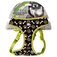 Photo of Pet Attire Ribbon Brown Paw & Bones Designer Wrap Adjustable Dog Harness