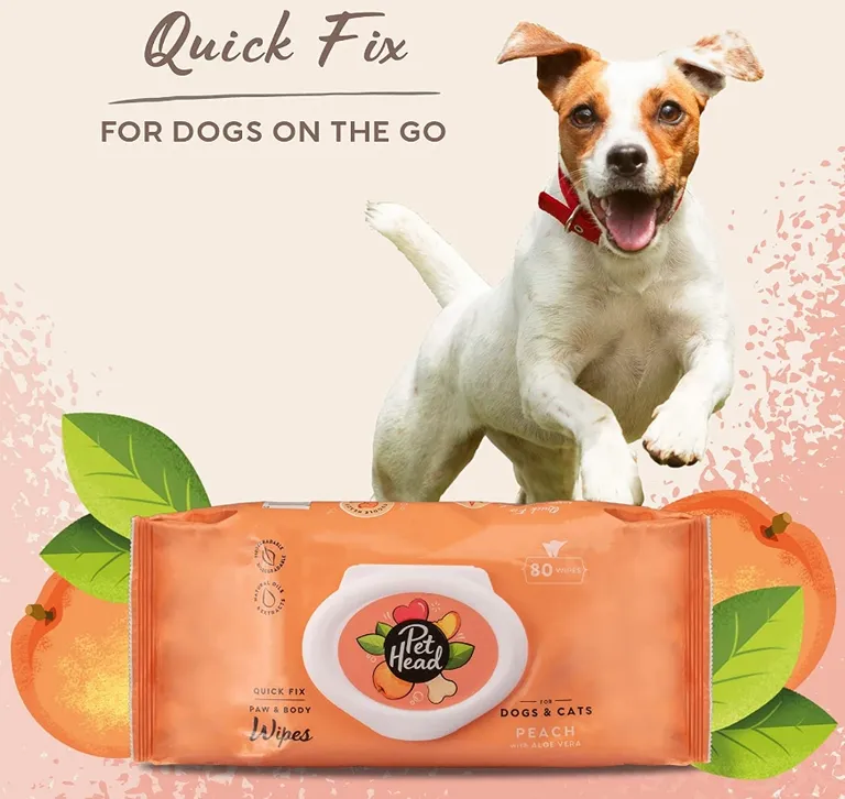 Pet Head Quick Fix Paw and Body Wipes for Dogs and Cats Peach with Aloe Vera Photo 3