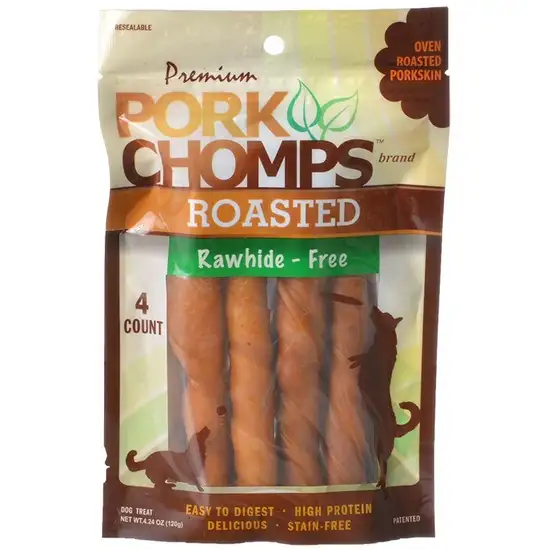 Pork Chomps Premium Roasted Rawhide-Free Porkskin Twists Large Photo 1