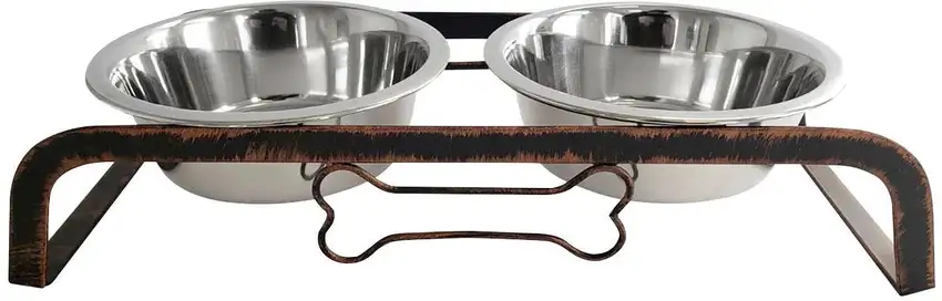 Rustic Elevated 32oz Two Bowl Dog Feeding Station Photo 1
