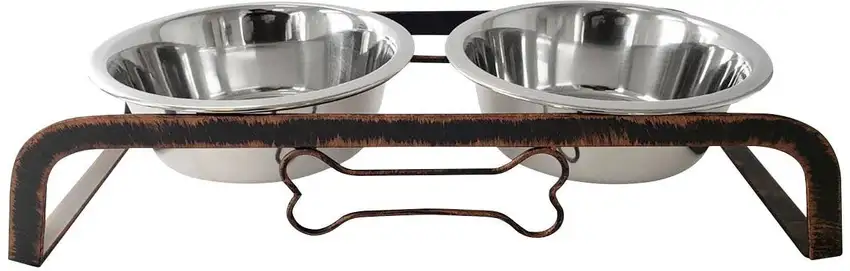 Rustic Elevated 32oz Two Bowl Dog Feeding Station Photo 3