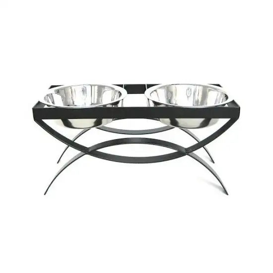 SeeSaw Double Elevated Dog Bowl - Medium/Black Photo 1