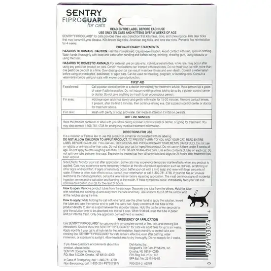 Sentry FiproGuard Flea and Tick Control for Cats Photo 4