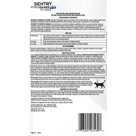 Sentry FiproGuard Plus Flea and Tick Control for Cats and Kittens Photo 2
