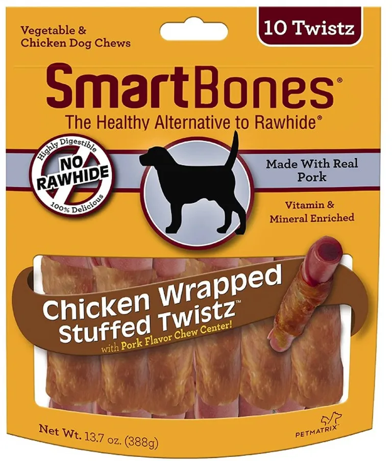 SmartBones Stuffed Twistz Vegetable and Chicken Wrapped Pork Rawhide Free Dog Chew Photo 1
