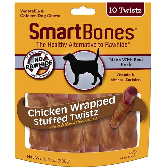 SmartBones Stuffed Twistz Vegetable and Chicken Wrapped Pork Rawhide Free Dog Chew Photo 1