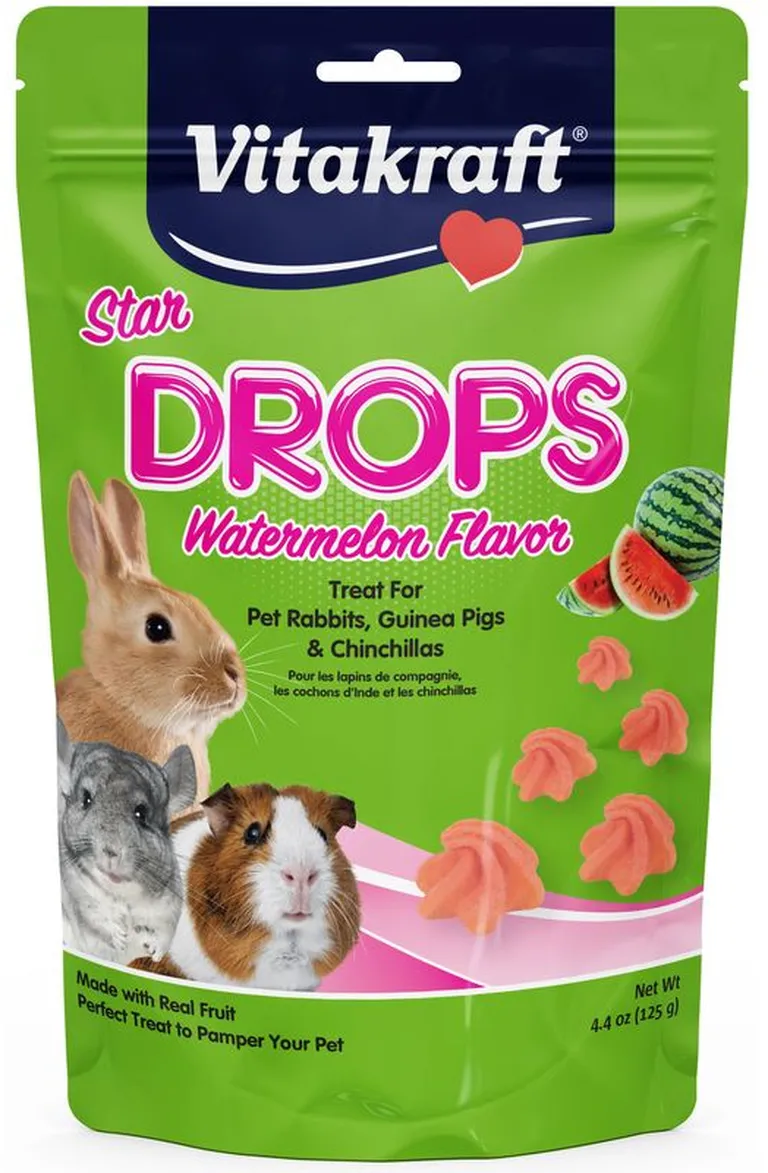 Vitakraft Star Drops Treat for Rabbits, Guinea Pigs & Chinchillas - Watermelon Flavor Photo 1