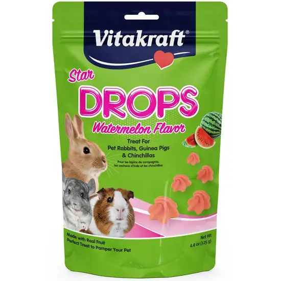 Vitakraft Star Drops Treat for Rabbits, Guinea Pigs & Chinchillas - Watermelon Flavor Photo 1